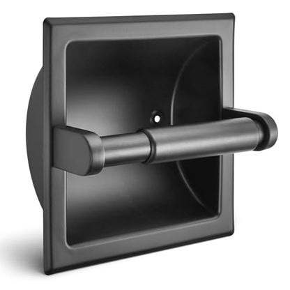 JunSun Recessed Toilet Paper Holder Matte Black Stainless Steel Toilet Paper Roll Holder Tissue Holder Modern Tissue Roll Dispenser 6" X 6" Square Jumbo Mega Roll Holder Rear Mounting Bracket Included - color: Matte Black