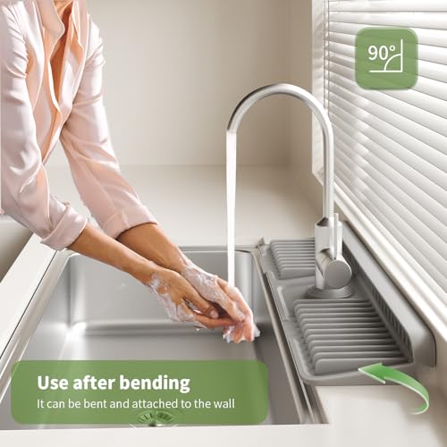 2026 New Silicone Sink Splash Guard, 7°Slope Fast Self-draining | Faucet Mat for Kitchen Sink, 7°Slope Fast Self-draining, Fast Drying Tidy Faucet Mat Splash Guard - color: (Black, 17.7x5.6 Inches)