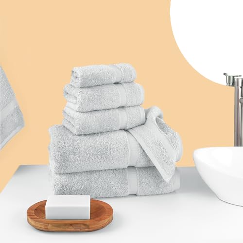 Chakir Turkish Linens 6 Piece Towels Set, 100% Cotton Luxury Turkish Towels for Bathroom, Soft Absorbent Bath Towel Set with 2 Bath Towels 2 Hand Towels 2 Washcloths, Silver Gray - color: Silver Gray