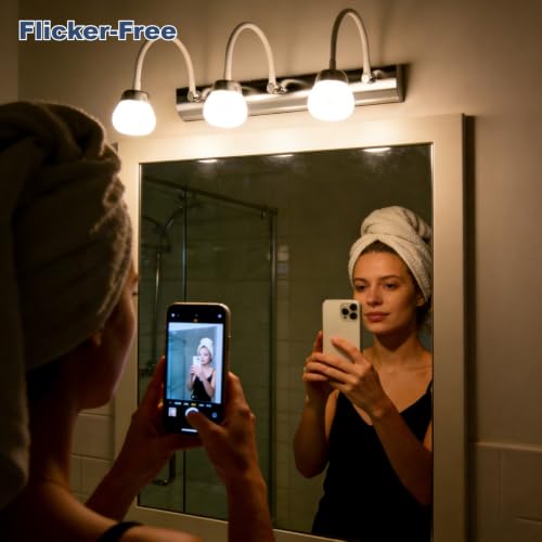 Bathroom Light Fixtures LED 3-Light 18 Inch 6000K Cool White | Vanity Light Adjustable Gooseneck Heads Rustproof Stainless Steel Over Mirror for Makeup Grooming