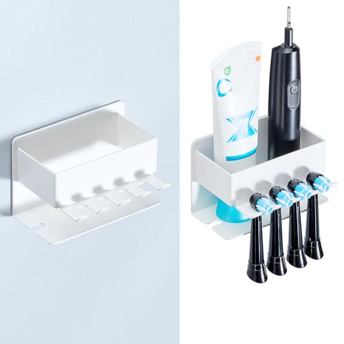 Toothbrush Head Holders, Electric Tooth Brush Head Holder, Adhesive Toothpaste Holder for Shower Bathrooms, Wall Mounted Tooth Brushing Holder Organizer Storage (White, Small) - color: White, size: Small