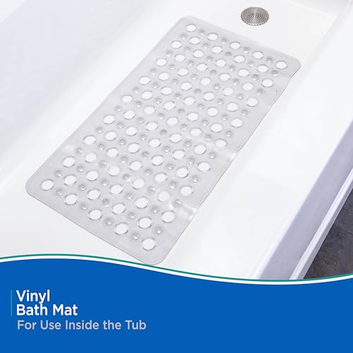 Kenney KN67245 Vinyl Bubble Bath Mat, Shower Mat, Tub Mat with Suction Cups and Large Drain Holes for Use Inside the Bathroom Shower, 27" L x 14.5" W, Gray - color: Gray
