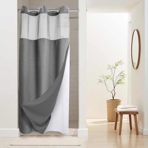 River Dream Stall Heavyweight No Hooks Required Dotted Waffle Weave Shower Curtain with Snap in Liner - 36W x 74H,Hotel Grade,Spa Like Bath Curtain,Gray - color: Grey, size: 36"W x 74"L (Pack of 1)