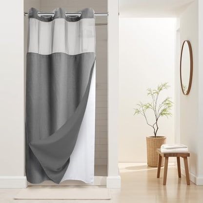 River Dream Stall Heavyweight No Hooks Required Dotted Waffle Weave Shower Curtain with Snap in Liner - 36W x 74H,Hotel Grade,Spa Like Bath Curtain,Gray - color: Grey, size: 36"W x 74"L (Pack of 1)