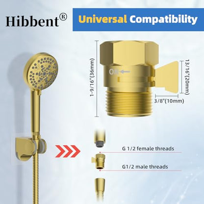 Hibbent All Metal 1 Pack Shower Head Flow Control Valve, G1/2 Brass Shut-off Valve with Metal Handle Lever, Shut OFF Water Flow Control Regulator for Handheld Shower, or Bidet Sprayer, Brushed Gold - color: Brushed Gold