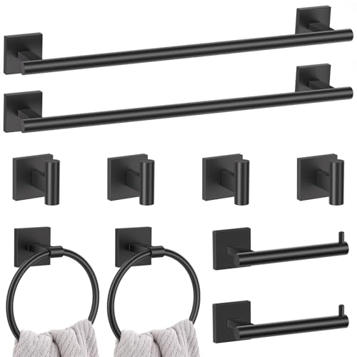 Lairuier 10-Piece Matte Black Bathroom Accessories, Towel Bar Set | Bathroom Hardware Set Includes SUS304 23.6" Towel Bar, Towel Ring, Toilet Paper Holder and Towel Hooks Wall Mounted - color: Black, size: 10 Pieces - Extended