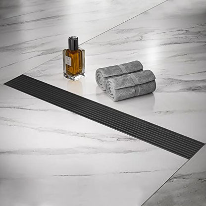 Linear Shower Drain 32 Inch, 304 Stainless Steel Black Rectangular Shower Drain, 51L/Min Fast Drainage Floor Linear Drain, US Standard CUPC Certified, Matte Black, SD-108-32B - color: Matte Black, size: 32 Inch