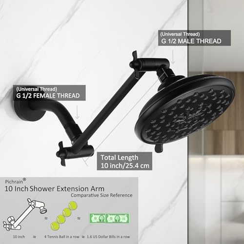 Shower Extension Arm for Rain Showerheads, Angle & Height Adjustable, Universal Connector, Easy to Install - Matte Black, 10 Inch - color: MTB, style: 10 Inch