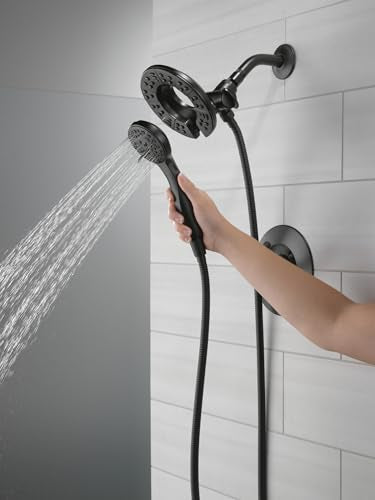Delta Arvo 14 Series Matte Black Shower Faucet Set with In2ition 2-in-1 Dual Shower Head with HandHeld Spray Combo, Valve Trim Kit, Matte Black 142840-BL-I (Valve Included) - color: Matte Black