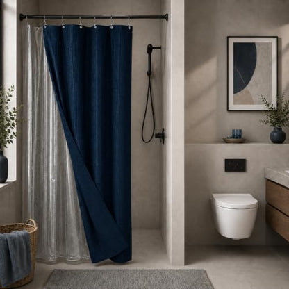 LaCyan Waterproof Waffle Shower Curtain, 258GSM Heavy Duty 3 Piece Set with Clear Liner and 6 Stainless Steel Hooks, Polyester Fabric Shower Curtains for Bathroom, Machine Washable, 36x72 Inch, Navy - color: Navy, size: 36"W x 72"L (Pack of 1)