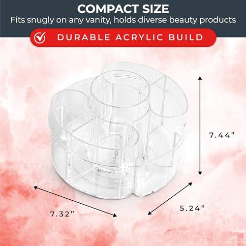Masirs Small 360 Rotating Makeup Organizer, 5 Compartments, Round Clear | Small 360 Rotating Makeup Organizer, 5 Compartments, Acrylic Mini Lazy Susan, Vanity Bathroom Counter, Round Clear - color: Round Clear