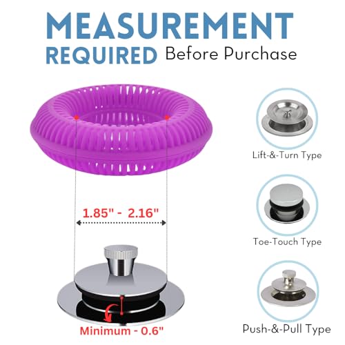 The Ultimate Tub Drain Protector Hair Catcher/Strainer/Snare, Regular - Purple | Easy snap-in design fits around bathtub stoppers. Customizable utility guard for clog prevention. Fits 1.85"- 2.16" drains. . - color: Purple