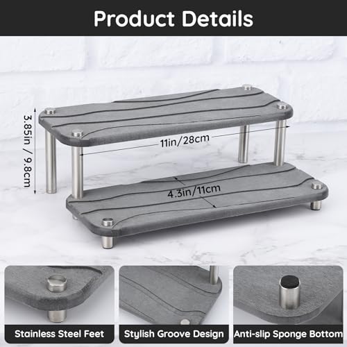 Segbeauty 2 Tier Fast Drying Diatomaceous Earth Tray, 11x4.3in Water Absorbing Stone Drying Vanity Tray for Countertop, Bathroom Counter Rack Kitchen Sink Organizer Dish Soap Sponge Holder Dark Gray - color: Dark Gray