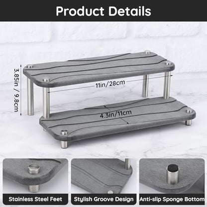 Segbeauty 2 Tier Fast Drying Diatomaceous Earth Tray, 11x4.3in Water Absorbing Stone Drying Vanity Tray for Countertop, Bathroom Counter Rack Kitchen Sink Organizer Dish Soap Sponge Holder Dark Gray - color: Dark Gray