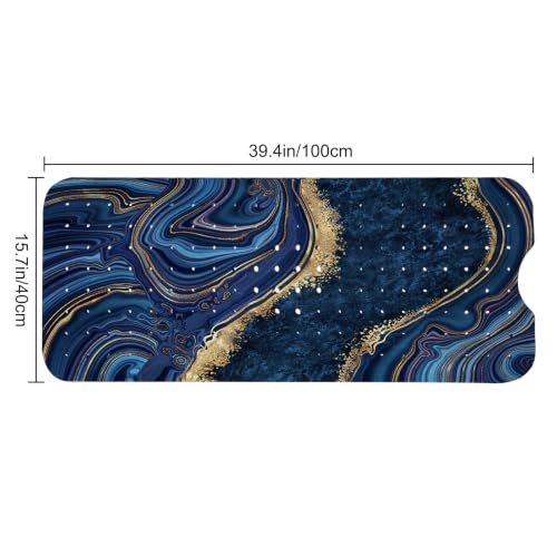 LNOND Marble Bath Tub Mat Non Slip, Extra Long 40 X 16 Inch Anti Slip Mat for Bathtub, Blue Luxury Marble Shower Mat with Drain Holes and Suction Cups, Machine Washable - color: Black Gold Marble