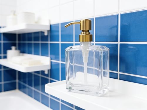 Clear Glass Soap Dispenser Rectangular, Brushed Gold Pump, 13.5 oz | Rust Proof Stainless Steel Pump, Refillable, Hand Soap, Liquild Soap, Dish Soap - color: Gold, size: 13.5oz-Square