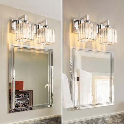 Modern Bathroom Vanity Light 2-Lights Chrome Crystal Wall Lamp Bathroom Modern Crystal Vanity Lighting - color: Chrome Crooked, size: 2-light