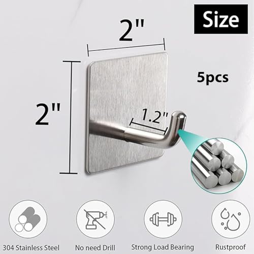 5 Pcs Adhesive Hooks Waterproof in Shower Hooks for Hanging Loofah, Towels, Clothes, Robes for Bathroom(Silver Square) - color: Silver Square