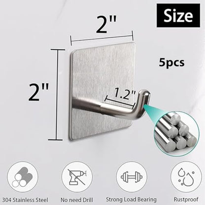 5 Pcs Adhesive Hooks Waterproof in Shower Hooks for Hanging Loofah, Towels, Clothes, Robes for Bathroom(Silver Square) - color: Silver Square