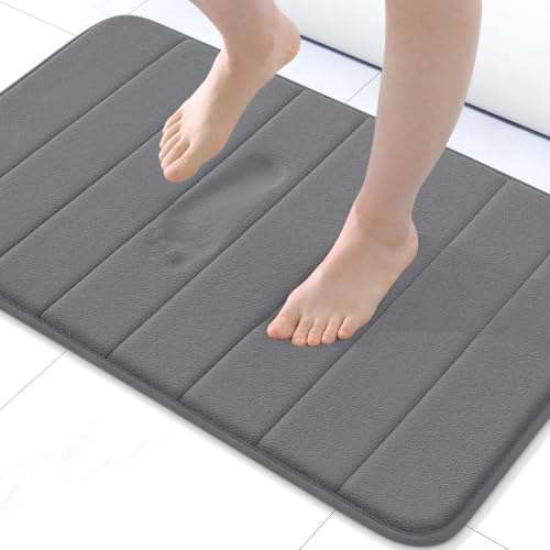 Buganda Memory Foam Bath Mat, 31.5" x 20", Ultra Soft Bathroom Rugs, Water Absorbent and Machine Washable Bath Rug Runner for Bathroom, Shower, and Tub, Grey - color: Grey, size: 31.5" X 20"