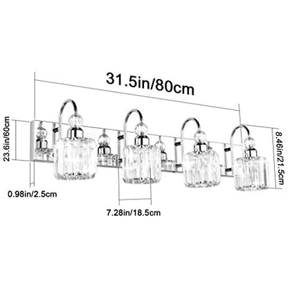Ralbay Modern LED Crystal Bathroom Vanity Lights 4-Lights Stainless Steel Crystal Vanity Lights Over Mirror Modern Crystal Bathroom Vanity Lighting Fixtures - color: Round-Chrome, size: 4-light