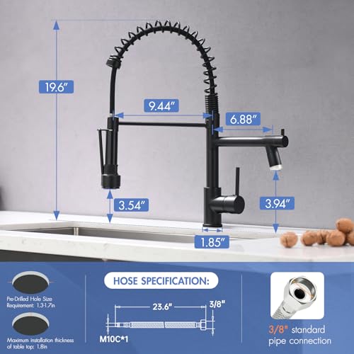 AIMADI Kitchen Faucet,Black Kitchen Faucet,Commercial Pull Down Sprayer | Single Handle Single Hole Spring Kitchen Sink Faucet,Matte Black - color: Matte Black, style: with LED Sprayer