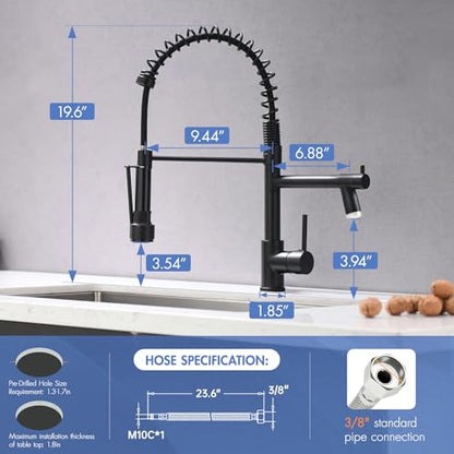AIMADI Kitchen Faucet,Black Kitchen Faucet,Commercial Pull Down Sprayer | Single Handle Single Hole Spring Kitchen Sink Faucet,Matte Black - color: Matte Black, style: with LED Sprayer