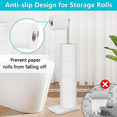 Toilet Paper Holder Free Standing, 6 Rolls Modern Stainless Steel Standing Bathroom Toilet Paper Roll Holder Stand with Storage Brushed Nickel Tissue Holder, Marble Base, Naturous - color: Brushed Nickel