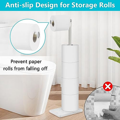 Toilet Paper Holder Free Standing, 6 Rolls Modern Stainless Steel Standing Bathroom Toilet Paper Roll Holder Stand with Storage Brushed Nickel Tissue Holder, Marble Base, Naturous - color: Brushed Nickel