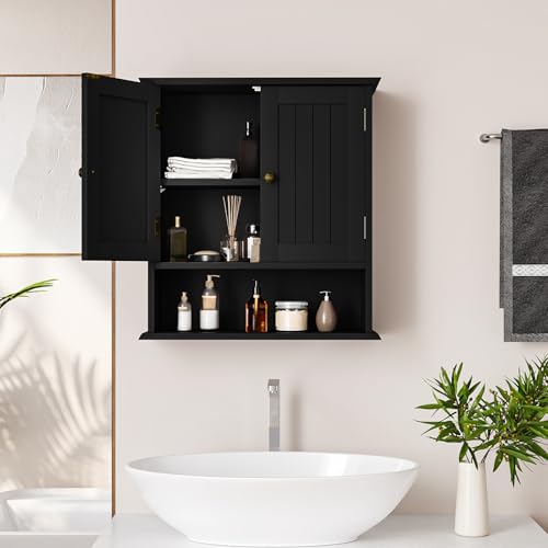 Smuxee Black Wall Cabinet, Small, 2-Door Medicine Cabinet with Adjustable Shelves, Over Toilet, For Kitchen and Laundry Rooms - color: Black Small