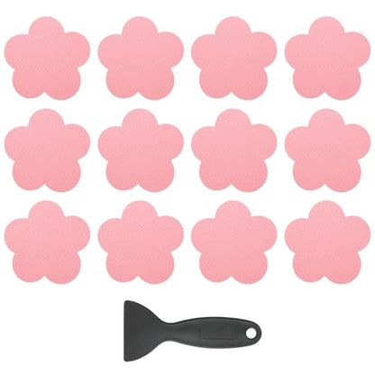 PATIKIL 12 Pcs Non Slip Bathtub Stickers, Anti Slip Shower Stickers with Scraper Bathroom Shower Floor Decals Flower Shape Cute Treads Tubs, Pink - color: Pink