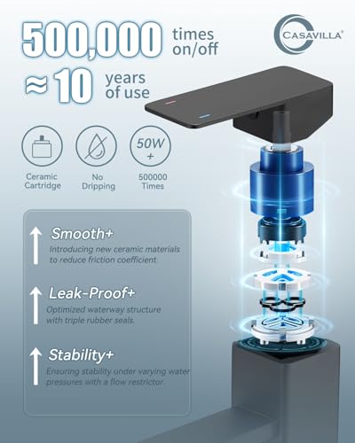 Bathroom Faucets, Matte Black Bathroom Faucet with Pop-up Drain and 2 Supply Hoses, Single Hole High Barrel Vanity Faucet for Vessel Sink, Single Handle Stainless Steel RV Faucet - color: 1.Matte Black, style: Tall