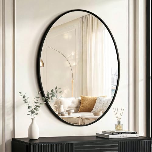 Black Oval Bathroom Mirror for Wall, 24"x32" Bathroom Vanity Mirror | HD Shatterproof Glass, Metal Framed, Oval Vanity Mirrors for Bathroom, Bedroom, Living Room, Entryway, Horizontal or Vertical - color: Ellipse Black, size: 32''Lx 24''W
