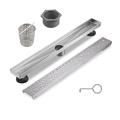 Linear Shower Drain 36 Inch, Bubbles Shower Drain SUS-304 Stainless Steel, 51L/Min Fast Drainage Floor Linear Drain, US Standard CUPC Certified, Brushed Silver, SD-099 - color: Brushed Silver, size: 36 Inch