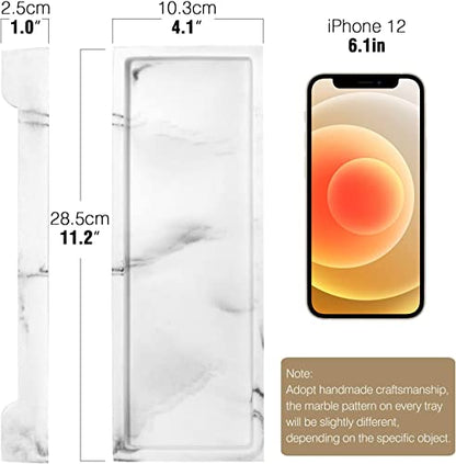 Luxspire Marble Tray for Soap Dispenser Perfume Jewelry, S, Gravel White | 11 x 4 inch, non-slip waterproof resin, easy wipe clean, fits bath kitchen vanity, holds jewelry toiletries soap - color: D - Gravel White, style: Small
