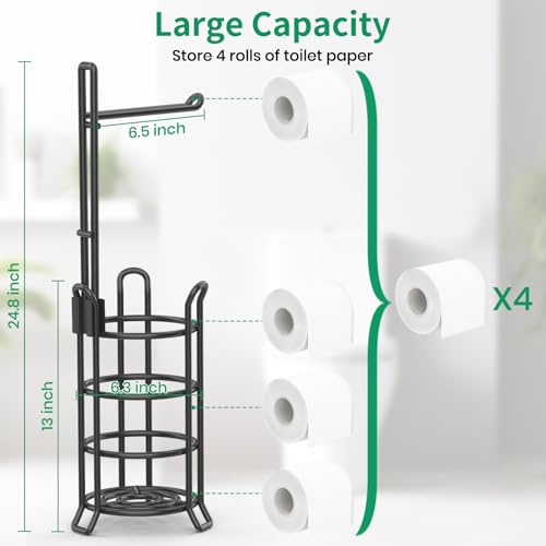 TomCare Toilet Paper Holder Stand Free Standing, Holds 4 Mega Rolls, Black | Tool-Free Assembly, Detachable Metal Wire Frame, Powder-Coated Finish, Easy Storage and Flexible Bathroom Placement - color: Black, size: Standard