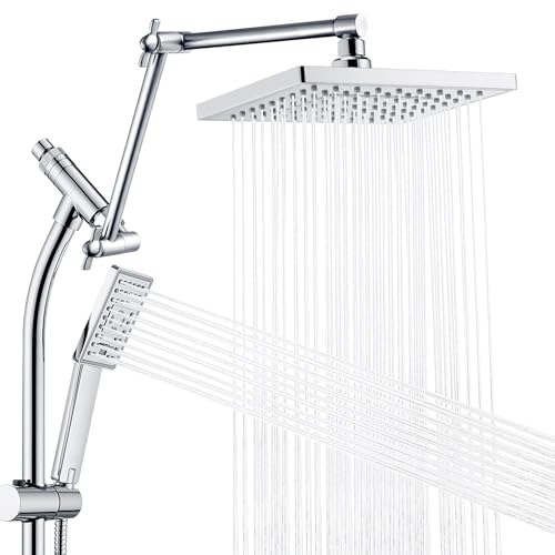 BRIGHT SHOWERS Rain Shower Heads System, Rainfall Shower Head with Handheld Spray Combo Includes Solid Brass Slide Bar, Height Adjustable Shower Holder, Shower Extension Arm and 60" Long Hose, Chrome - color: Chrome