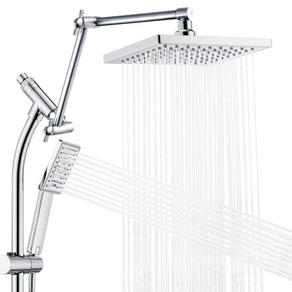 BRIGHT SHOWERS Rain Shower Heads System, Rainfall Shower Head with Handheld Spray Combo Includes Solid Brass Slide Bar, Height Adjustable Shower Holder, Shower Extension Arm and 60" Long Hose, Chrome - color: Chrome