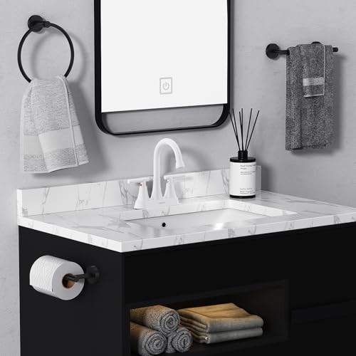 Bathroom Faucet, Hurran 4 inch Centerset 2-Handle Lead-Free, White | Bathroom Sink Faucet with Pop-up Drain and Supply Lines, Stainless Steel Faucet for Vanity RV Restroom Laundry Outdoor Sink - color: White