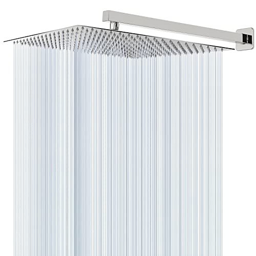 Shower Head with Extension Arm, High Pressure Square with ShowerArm, Stainless Steel Rainfall-Waterfall Full Body Coverage (16'' Shower with 20'' Arm, Chrome) - color: Chrome, size: 16'' Shower with 20'' Arm