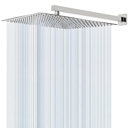 Shower Head with Extension Arm, High Pressure Square with ShowerArm, Stainless Steel Rainfall-Waterfall Full Body Coverage (16'' Shower with 20'' Arm, Chrome) - color: Chrome, size: 16'' Shower with 20'' Arm