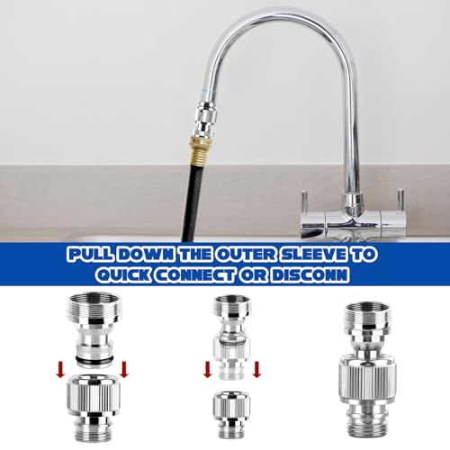 Sink Faucet Quick Connector with Aerator, Faucet to Garden Hose Adapter | Portable Snap Coupling Adapter for Dishwasher/Washer, Sink Hose Adapter for Kitchen/Bathroom/Shower, Easy to Install