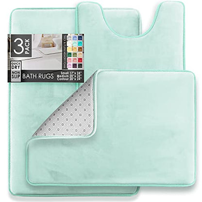 Clara Clark 3 Piece Bathroom Rugs Bath Mat Set, Velvet Memory Foam Bath Mats for Bathroom - Non-Slip, PVC Backing Bath Rugs, Washable - Dries Quickly, Blue - color: Light Blue