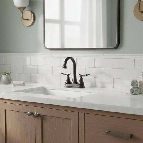 KINGO HOME Modern 2 Handle Oil Rubbed Bronze Bathroom Faucet, Bronze Bathroom Faucets RV Rubbed Bronze Bath Vanity Faucet for Sink 3 Hole with Water Supply Lines and Pop Up Drain - color: Oil Rubbed Bronze