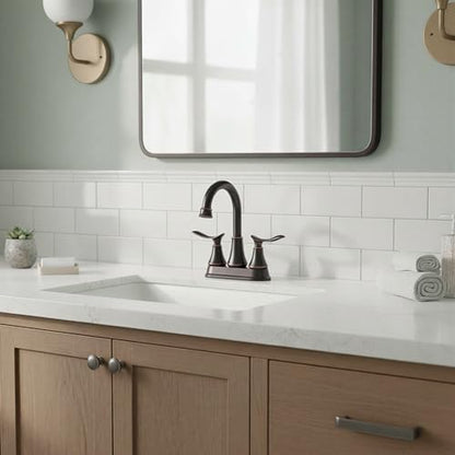 KINGO HOME Modern 2 Handle Oil Rubbed Bronze Bathroom Faucet, Bronze Bathroom Faucets RV Rubbed Bronze Bath Vanity Faucet for Sink 3 Hole with Water Supply Lines and Pop Up Drain - color: Oil Rubbed Bronze