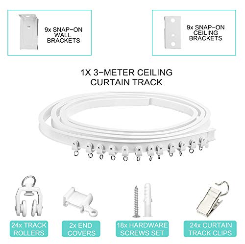 Ceiling Curtain Track Room Divider Curtain Track Ceiling Wall Mount Flexible Curved RV Bendable Track System with Clips Plastic Drop Sliding Curtain Track For Bay Window - color: White, size: 10Ft
