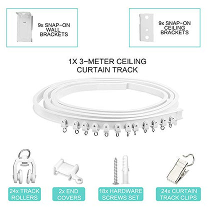 Ceiling Curtain Track Room Divider Curtain Track Ceiling Wall Mount Flexible Curved RV Bendable Track System with Clips Plastic Drop Sliding Curtain Track For Bay Window - color: White, size: 10Ft