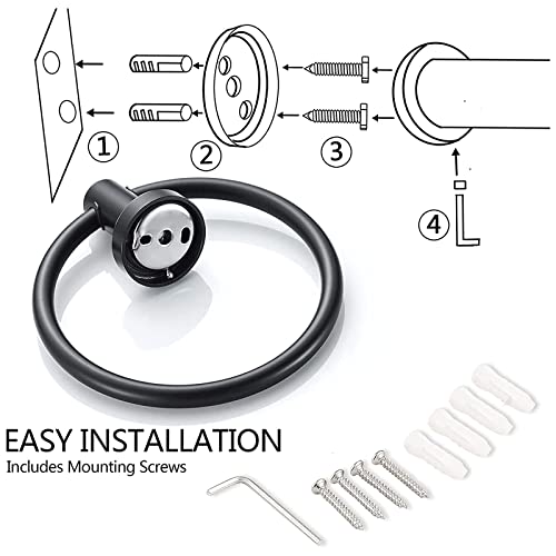 2 Pack Towel Ring, Hand Towel Holder No Drilling Heavy Duty Simple Round Towel Holder Wall Mount Towel Rack Matte Black (Black-2) - color: Black-2