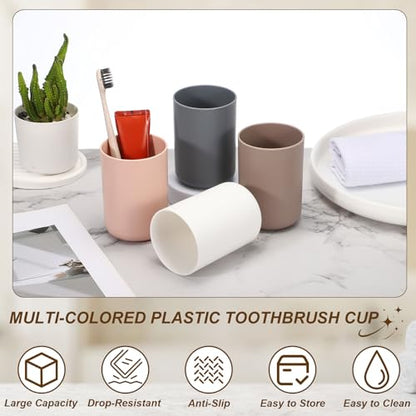 uxcell Bathroom Tumblers, 14oz Reusable Toothbrush Cup 2.8x4 Plastic Cup for Bathroom Travel Home Toothpaste Makeup Brush Holder Mouthwash Water Beverages Combs, Brown - color: Brown