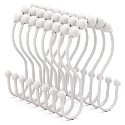Bathway White Shower Curtain Hooks and Rings - Rust Proof, Smooth Glide, Double Hooks, 12 Pcs - color: White